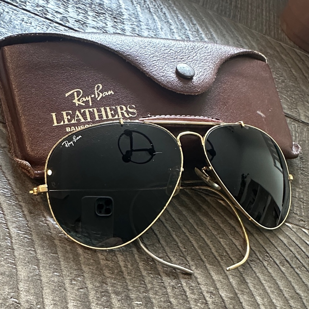 Vintage Bausch & Lomb Ray-Ban Gold and Black Aviator Sunglasses
